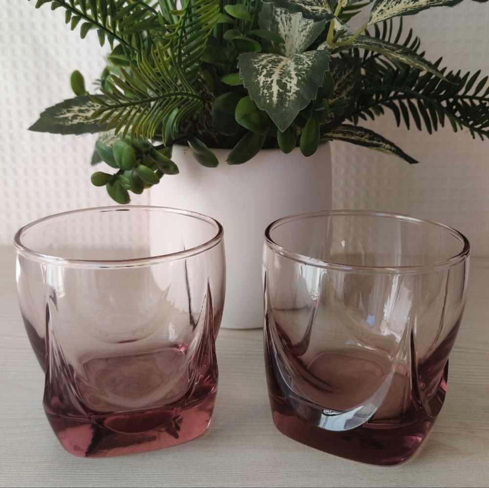 Vintage Pink/Plum Set of 2 Whiskey/Juice Glasses